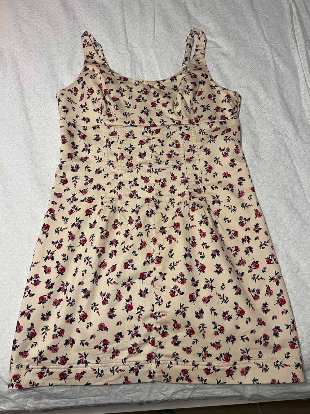 No Boundaries Cream Floral Tank Dress with Pink Roses